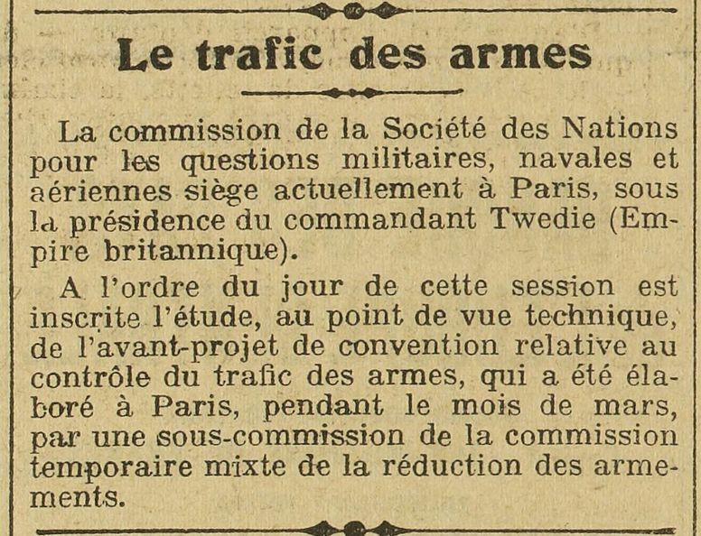  A convention on arms trafficking was drawn up in Paris in March