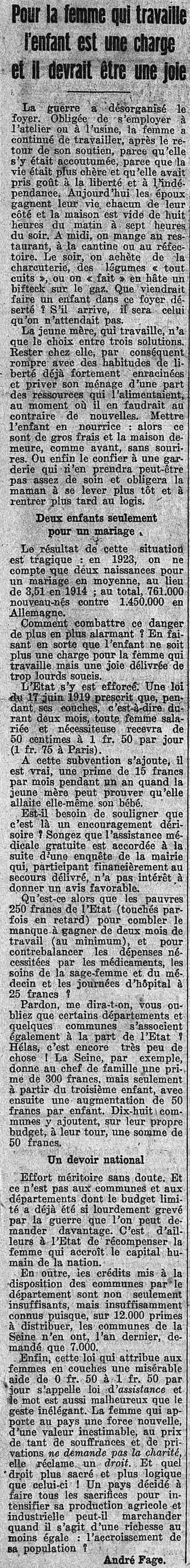  L'enfant est une charge pour la femme qui travaille
