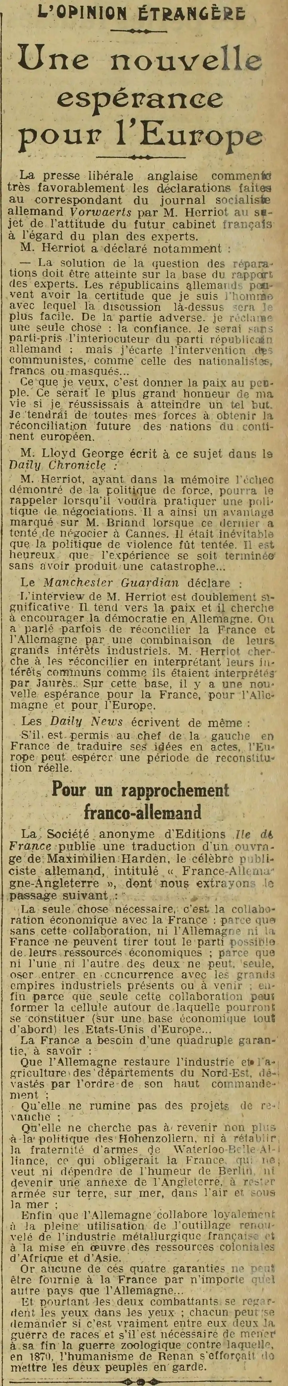  Après les élections : une nouvelle espérance poour l'Europe