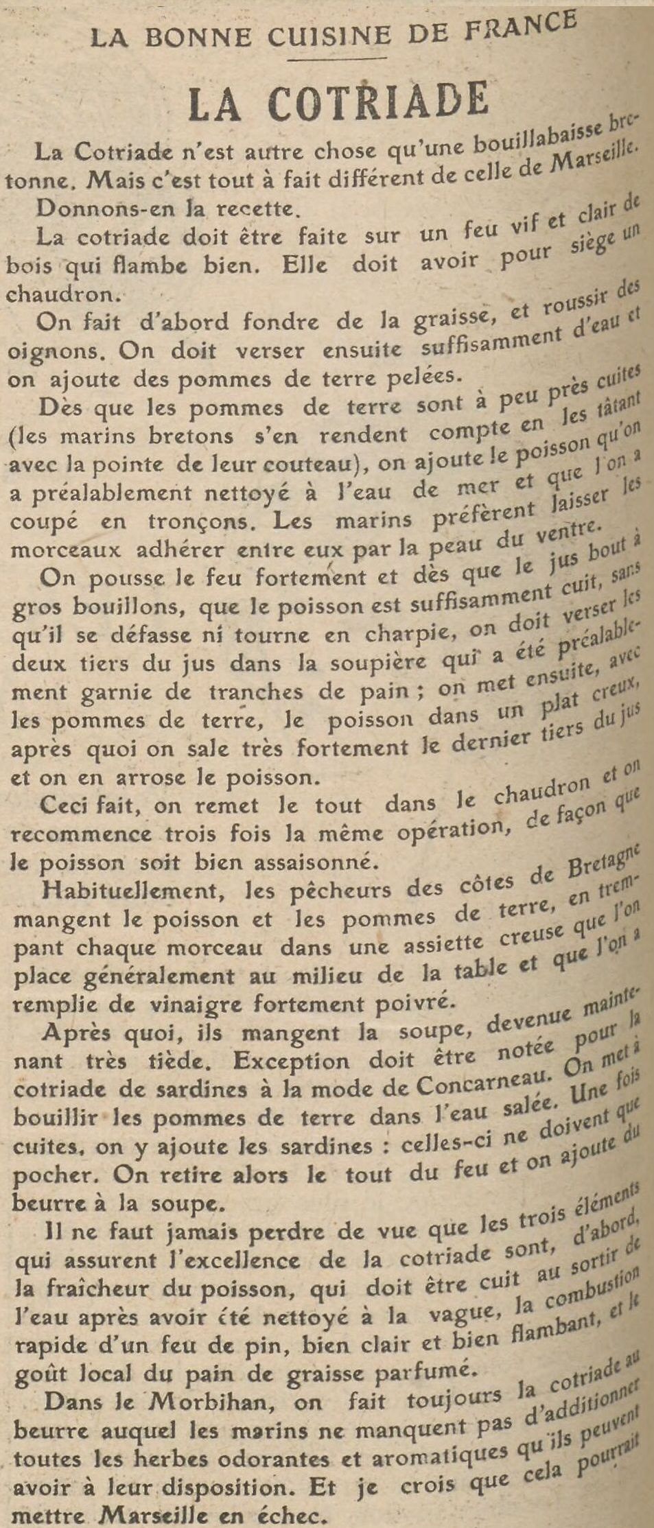 le carnet de la ménagère,  recette de la cotriade