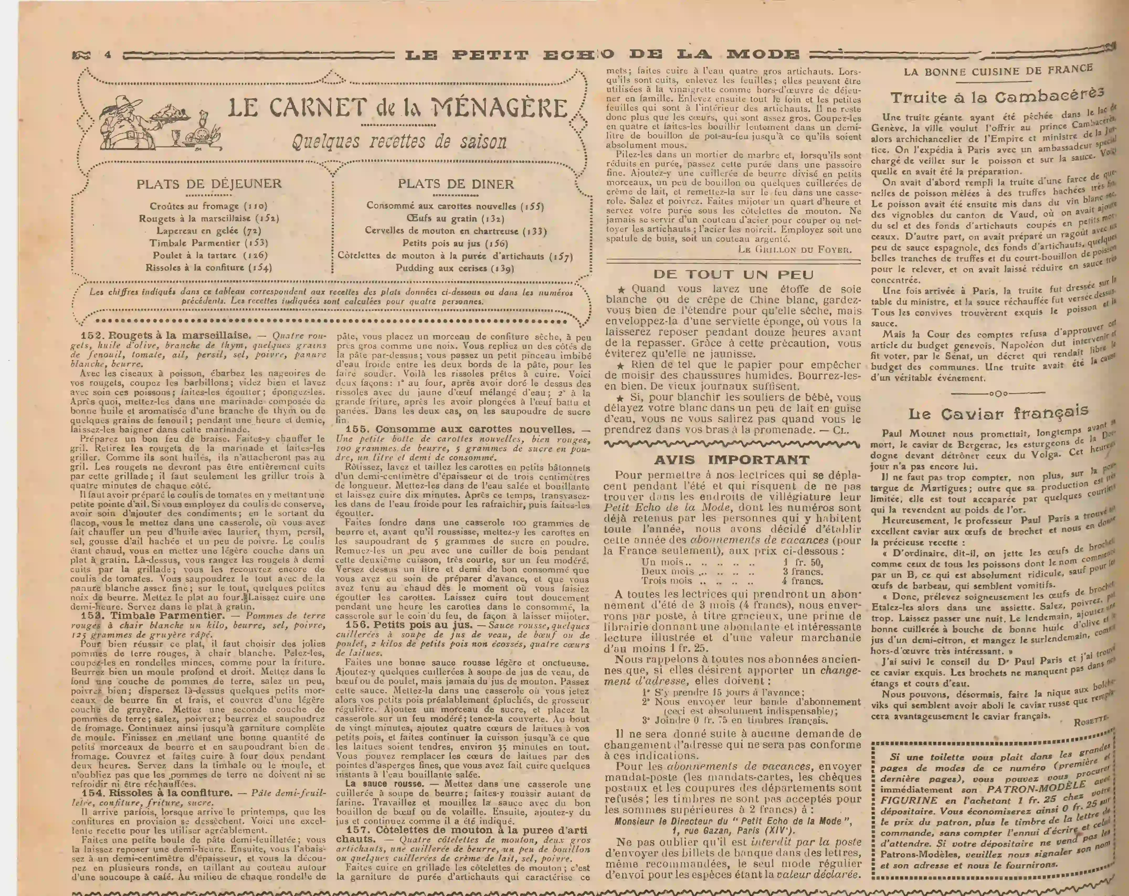 Le carnet de la ménagère menus et recettes