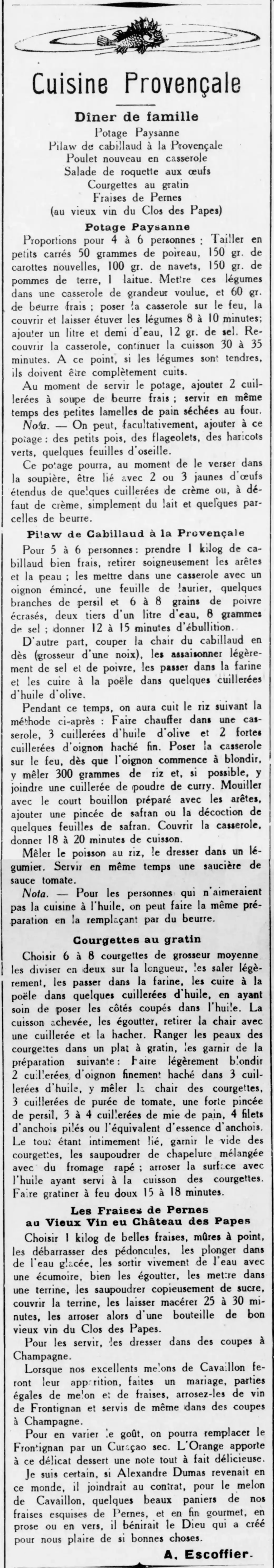 Provençal cuisine according to Auguste Escoffier