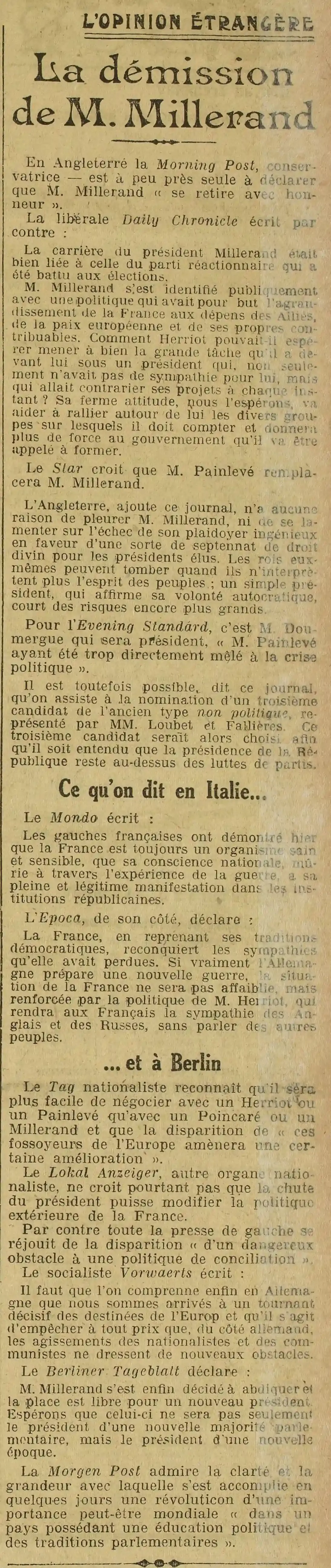 La démission du président de la République commentée par les journaux étrangers