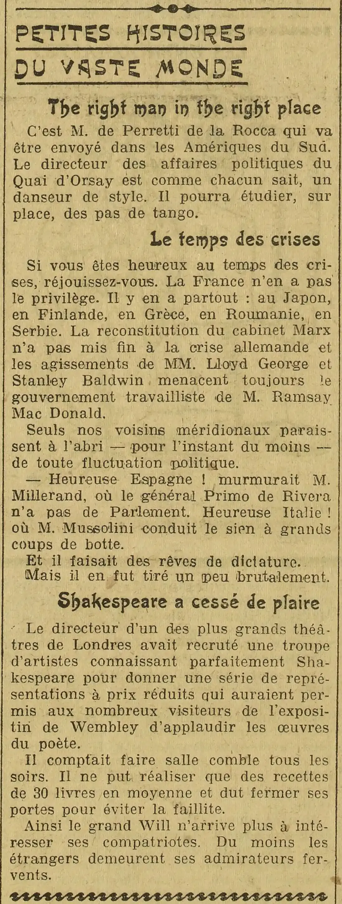 Short stories from the wide world