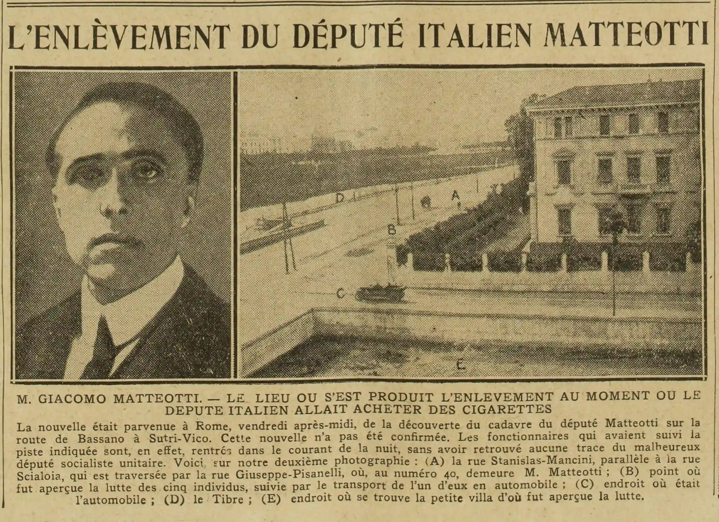 Le député Giaccomo Matteotti a disparu