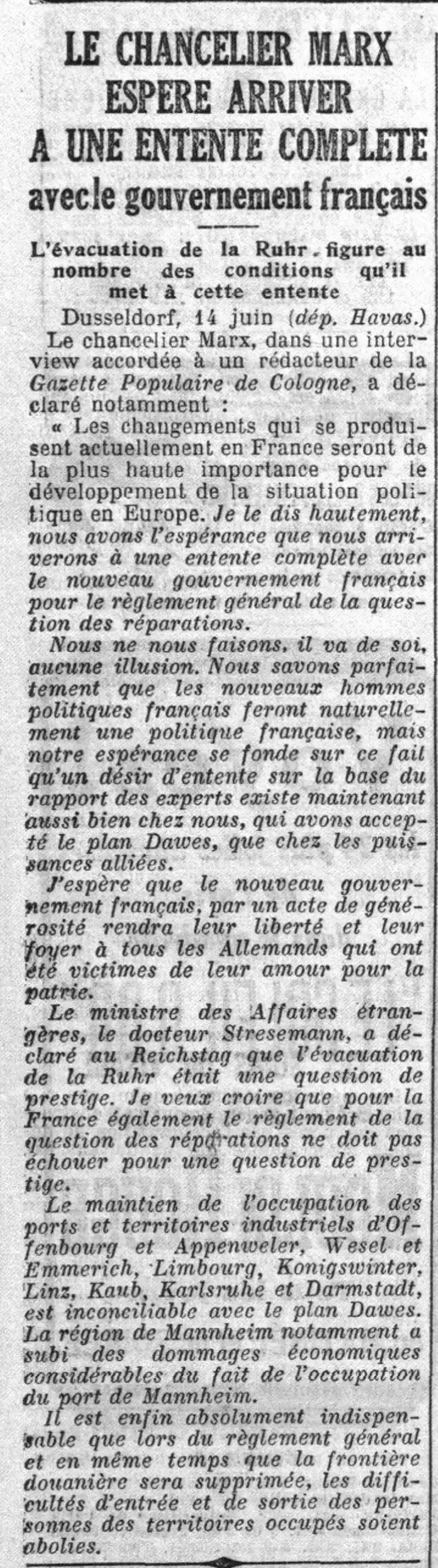 Le Chancelier Allemand espère l'entente