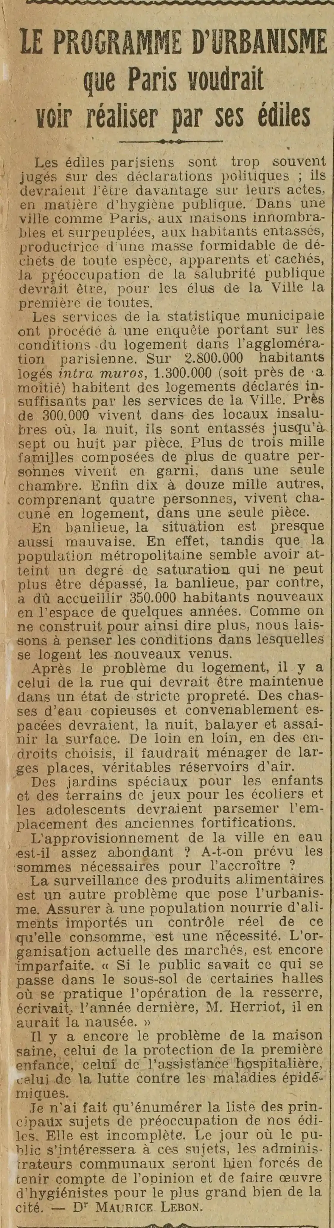 the town planning programs in Paris