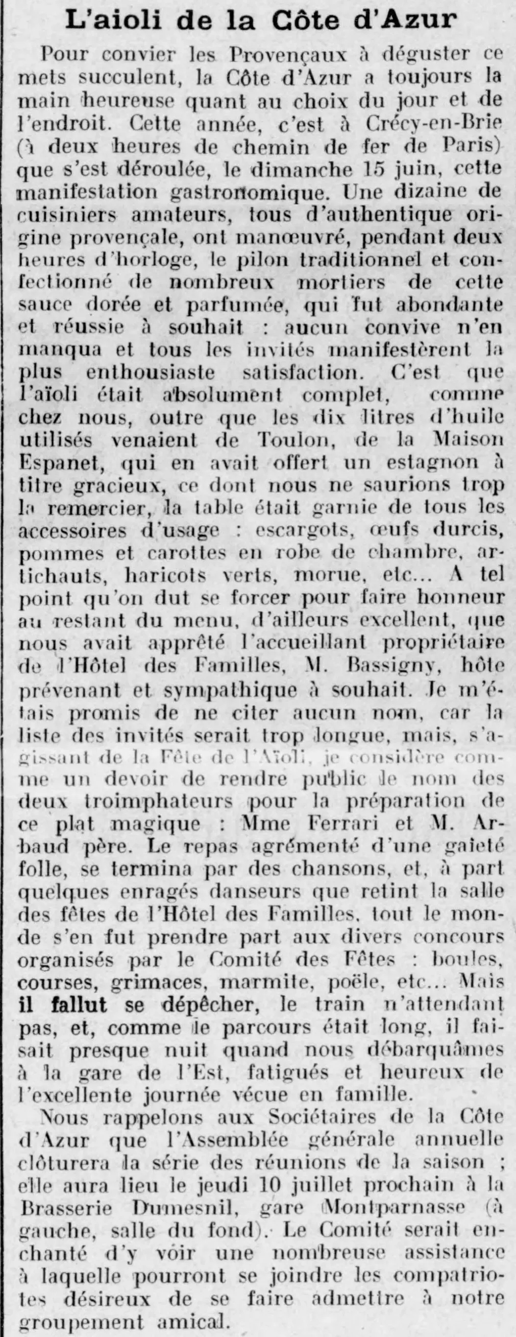 Le compte-rendu de la fête de l'aïoli