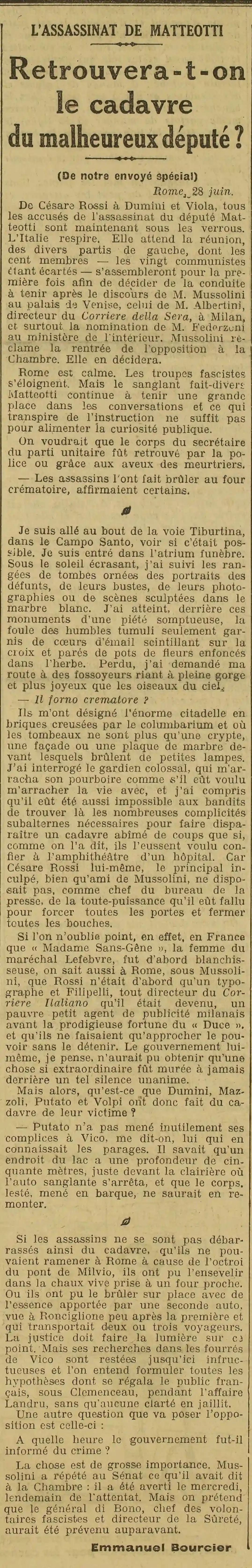 Giacomo Matteotti: will we find the body
