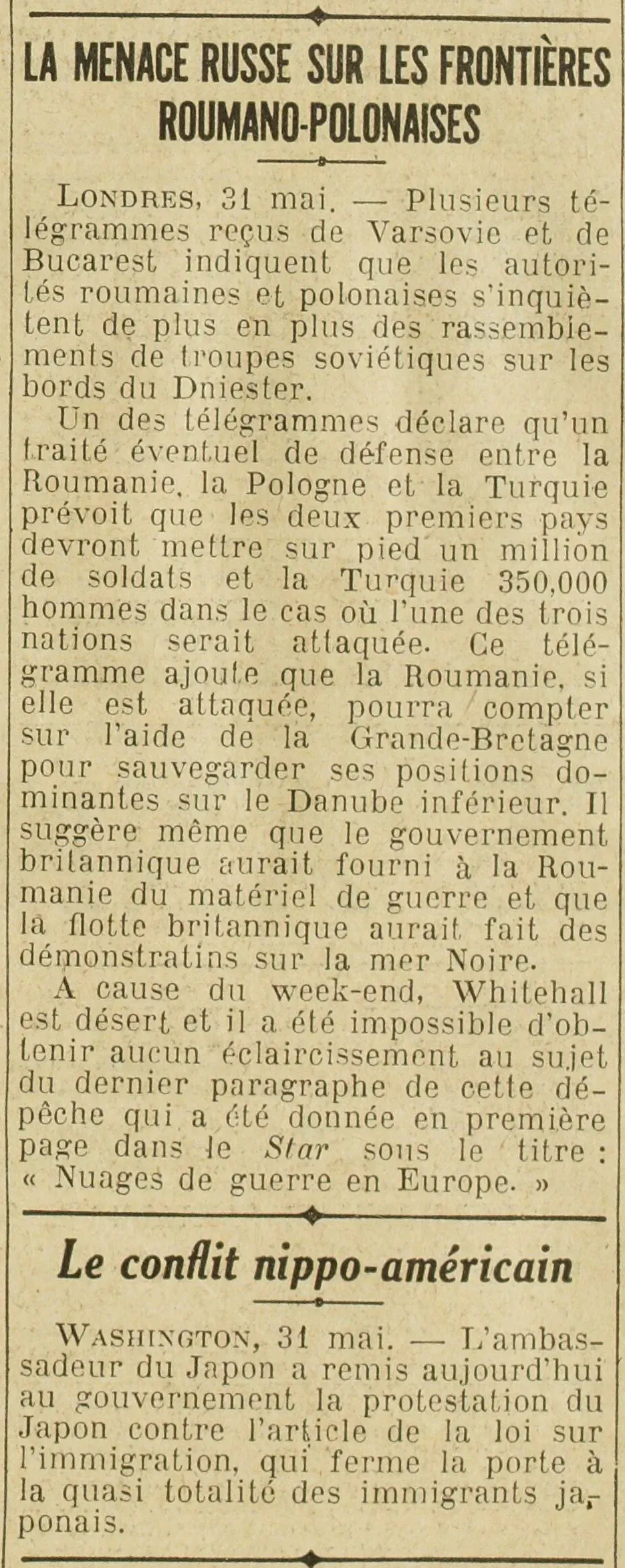 Nuages de guerre en Europe