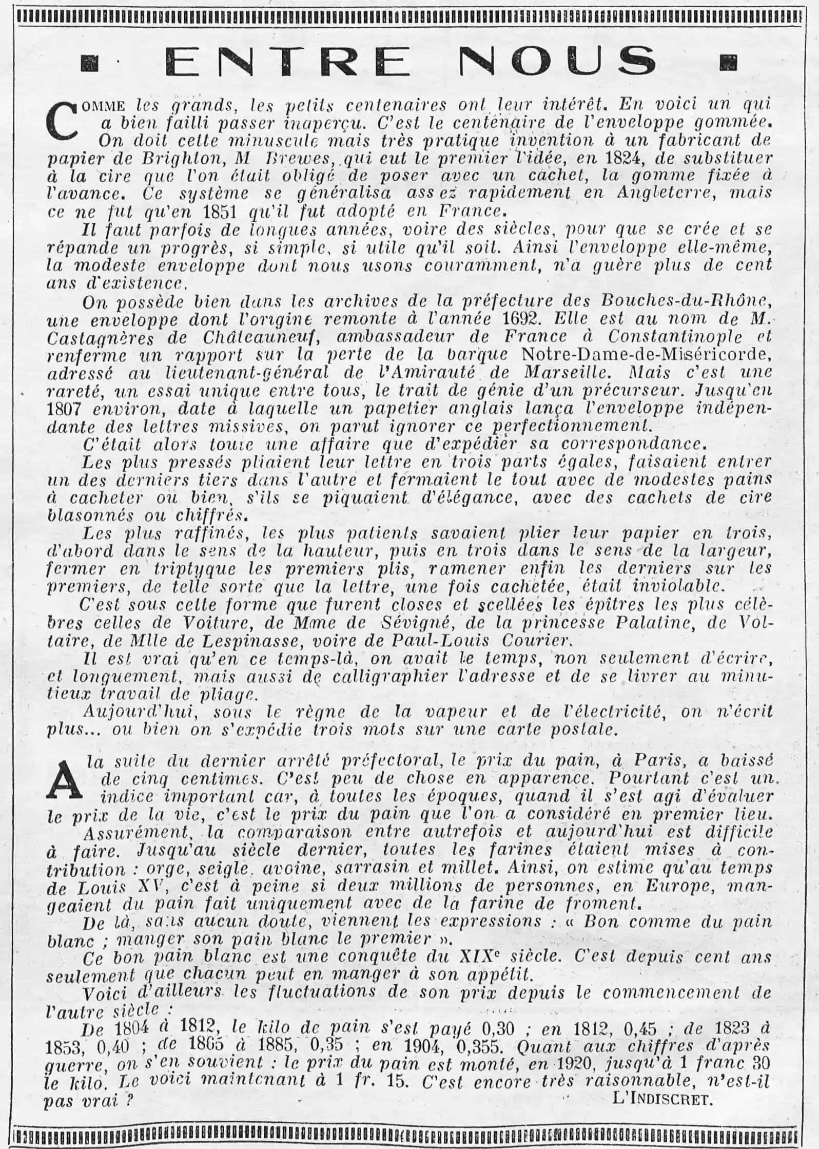 les petits centenaires ont leur intérêt enveloppe gommée