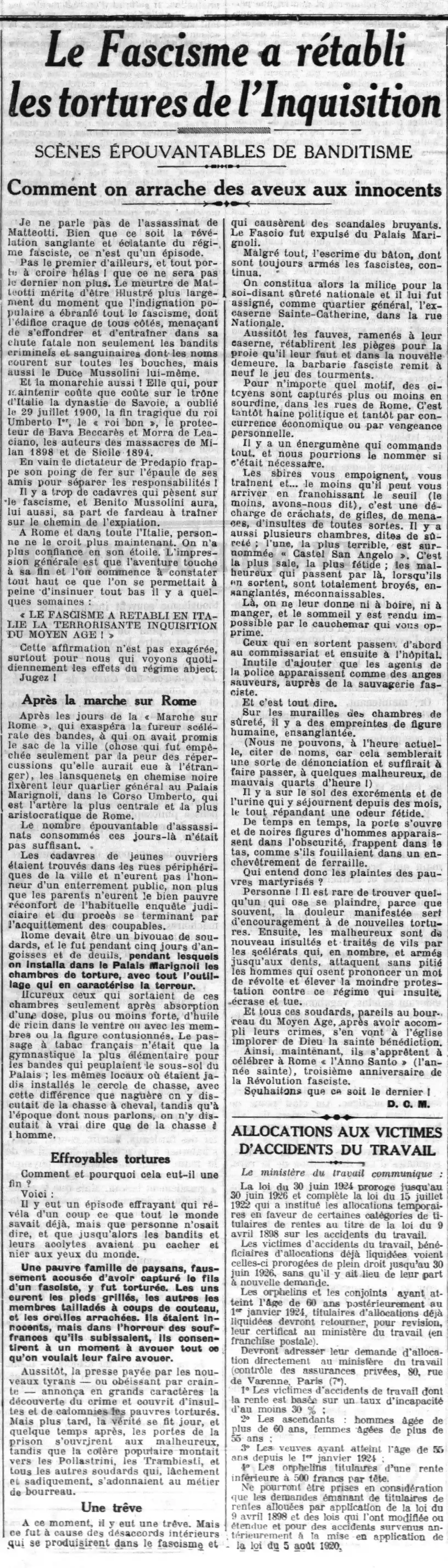 Fascism reestablished in Italy, the terrorizing inquisition of the Middle Ages!