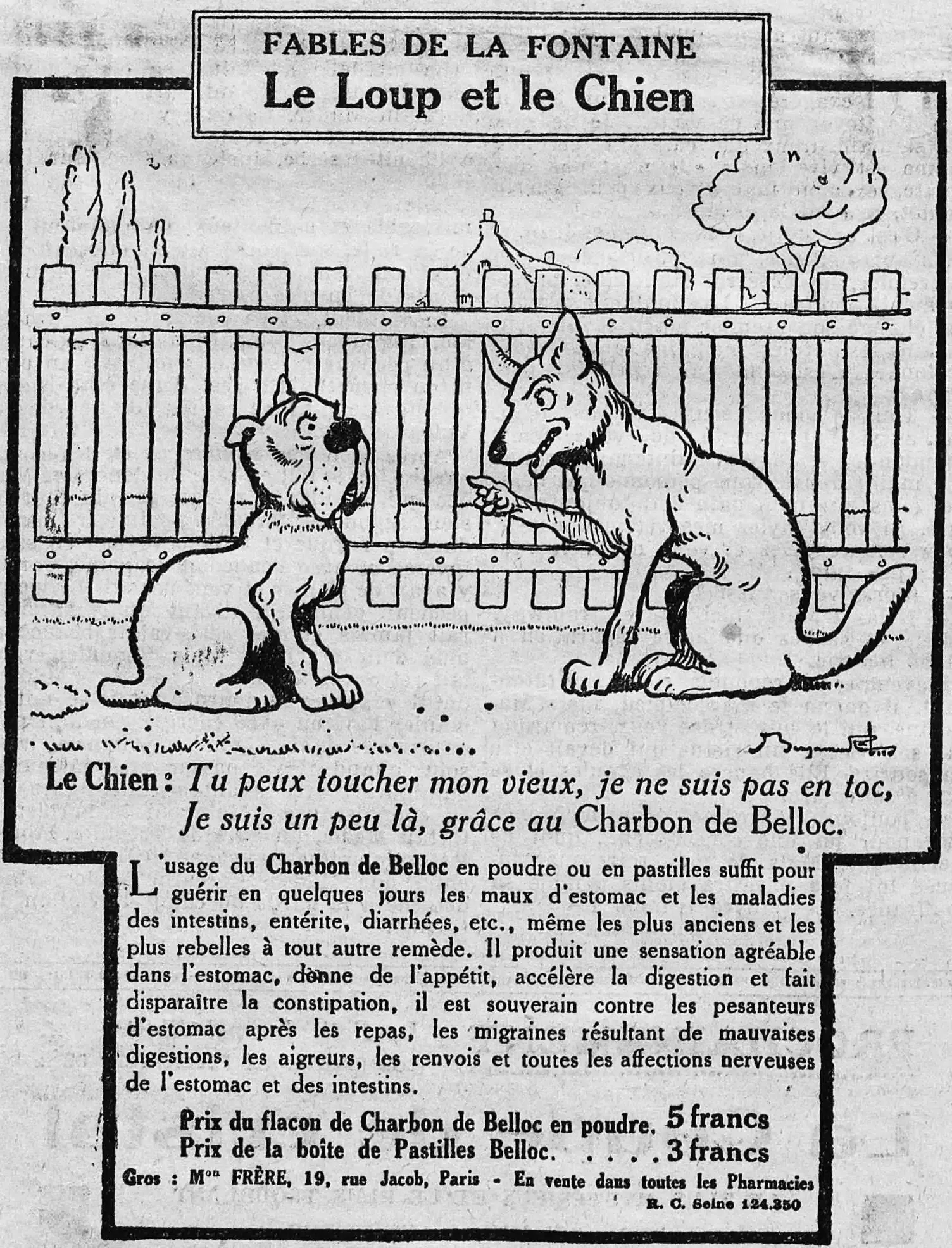 The fables of La Fontaine illustrated, this time for the "charbon de Belloc" but still sponsored by Cie Frère, and still in La Bignole.