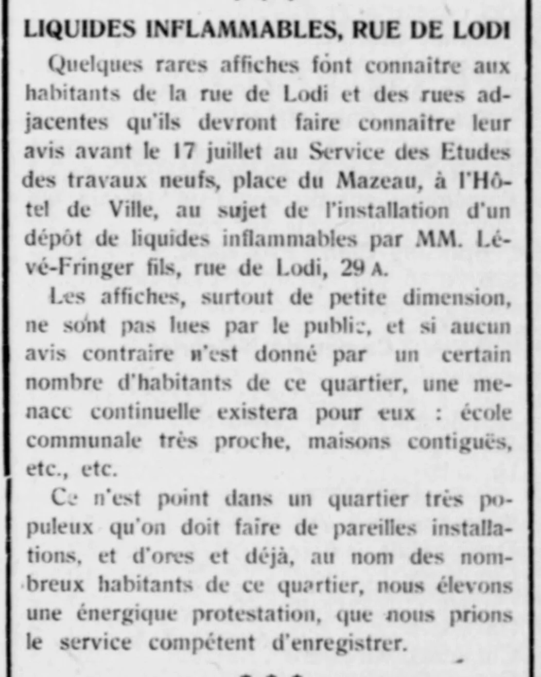 Liquides inflammables, rue de Lodi. Une enquête publique, très discrète