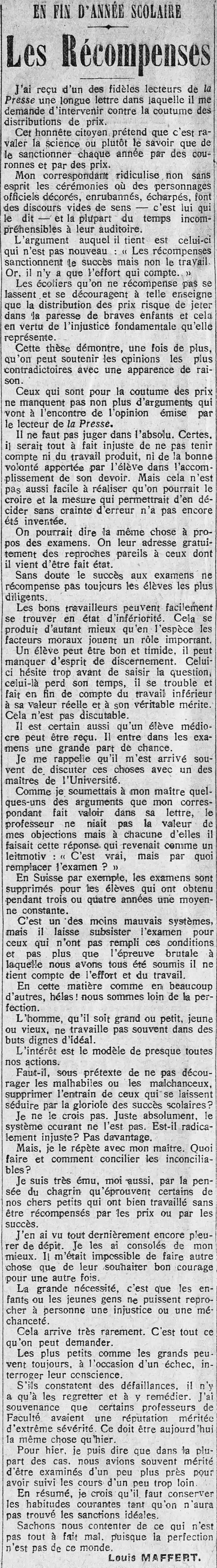 La distribution des prix en fin d'année scolaire est-elle une pratique condamnable