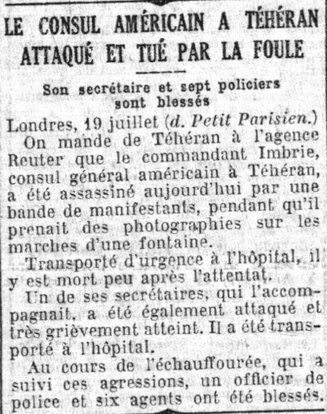 Le consul Américain à Téhéran attaqué et tué par la foule