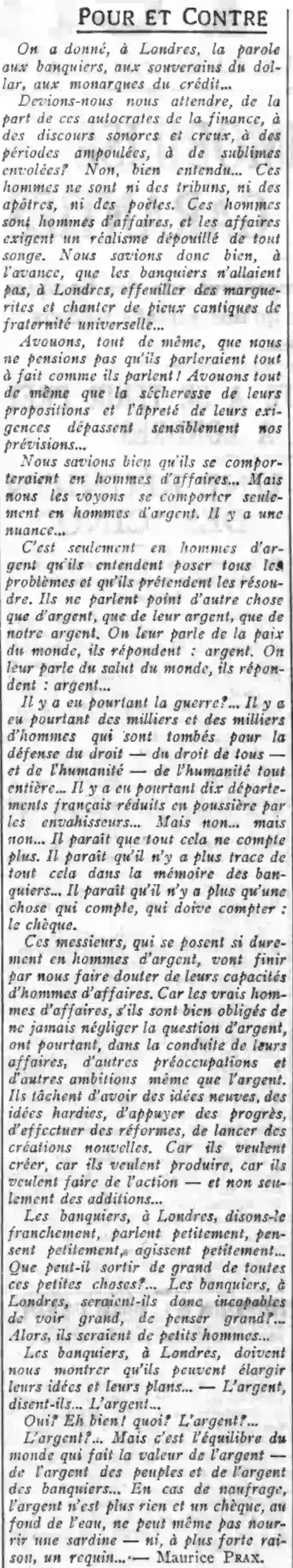 la chronique de Maurice Prax 25 juillet 1924