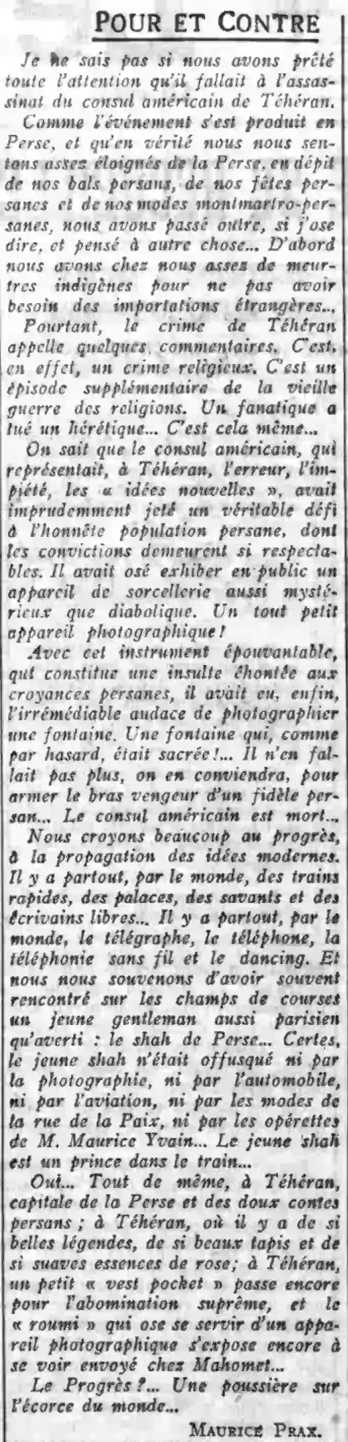 la chronique de Maurice Prax 26 juillet 1924