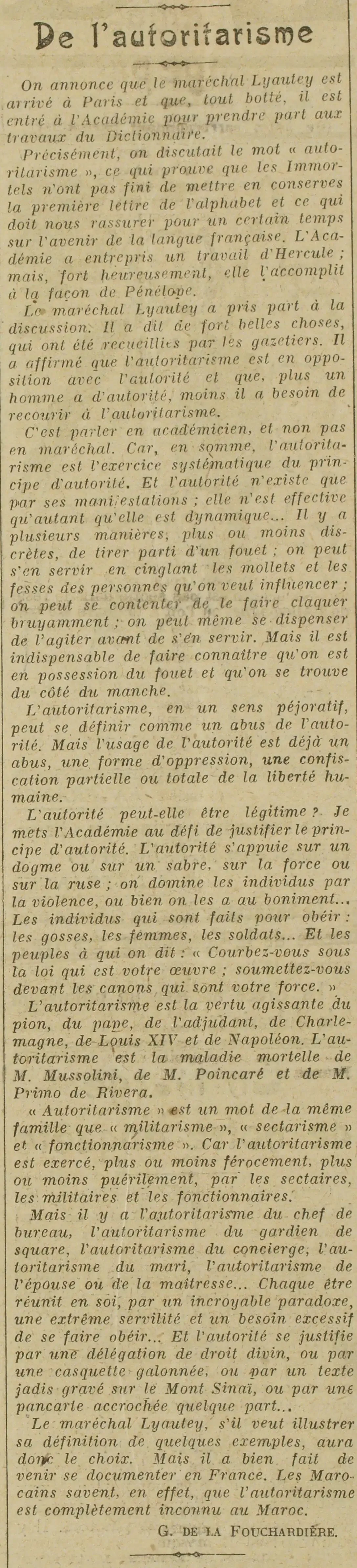 De l'autoritarisme Georges De La Fouchardière 2