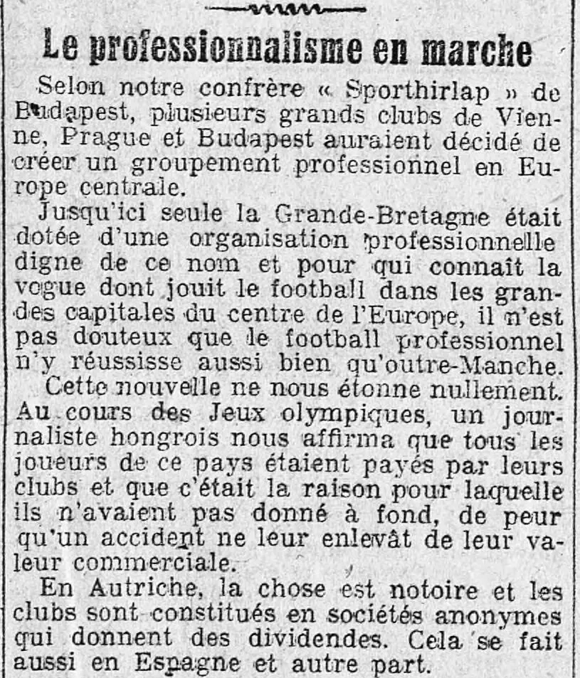 la professionnalisation du foot