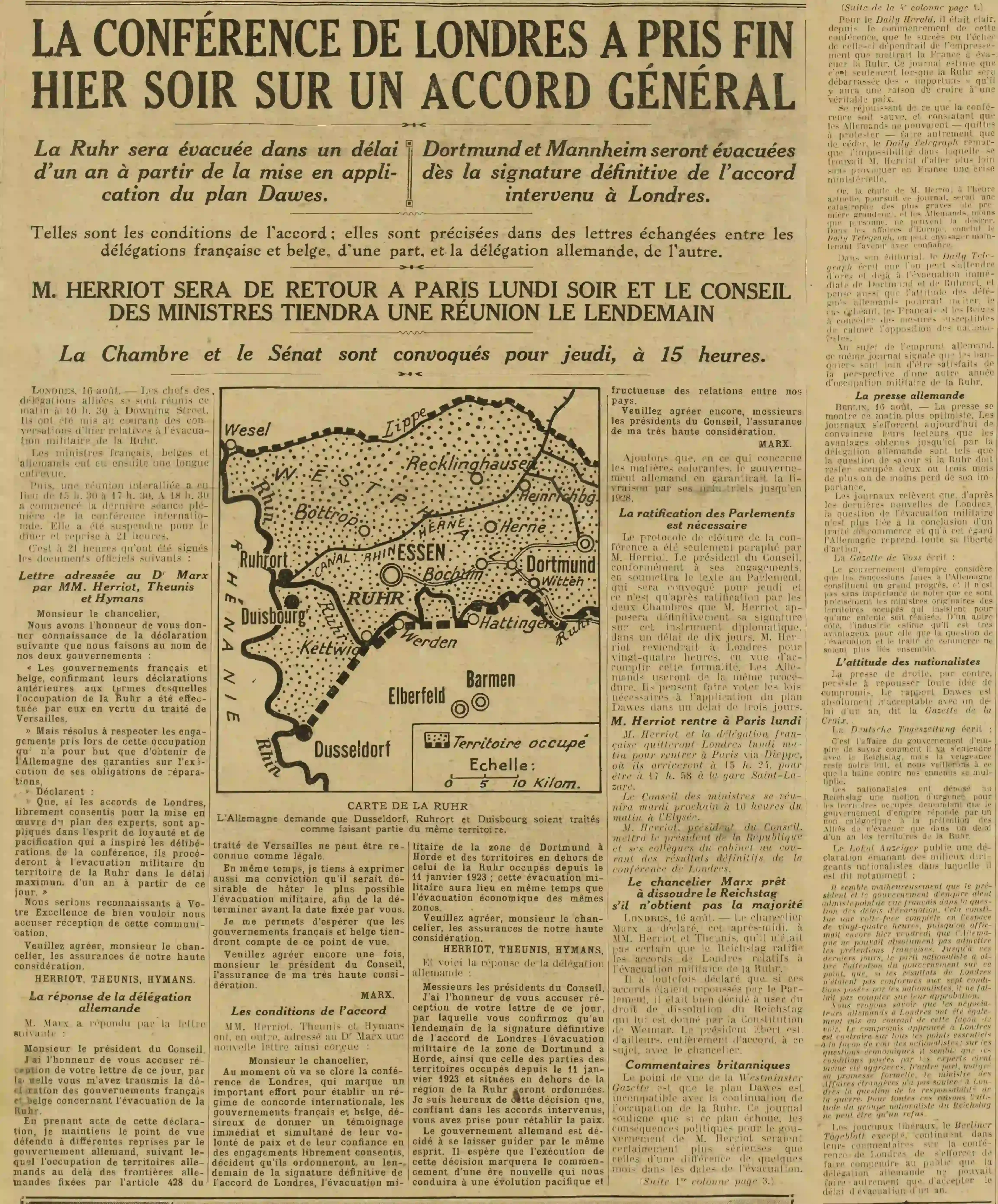 La Conférence de Londres a pris fin hier soir 17 août 1924