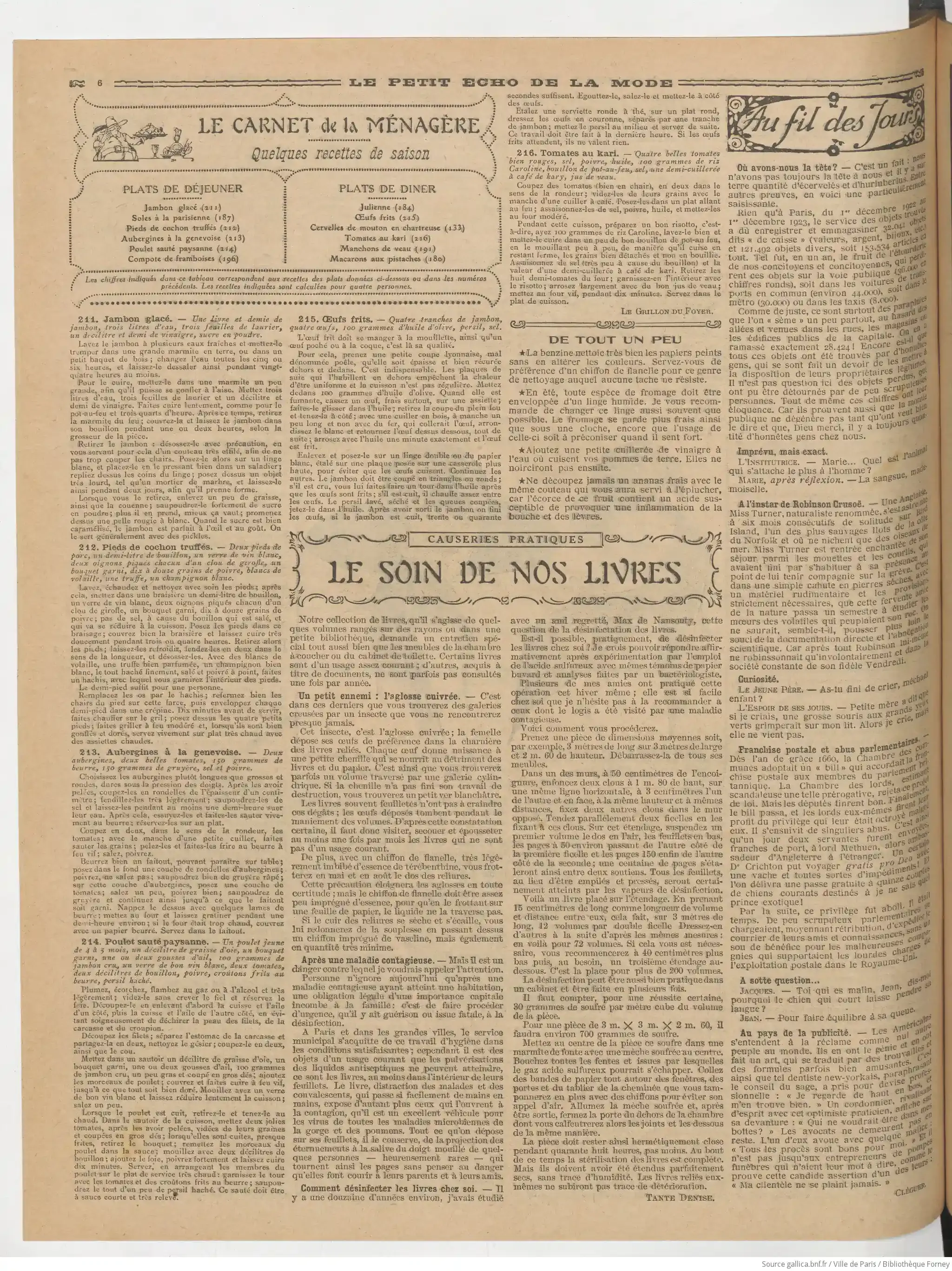 Le carnet de la ménagère hebdomadaire 1924_08_17