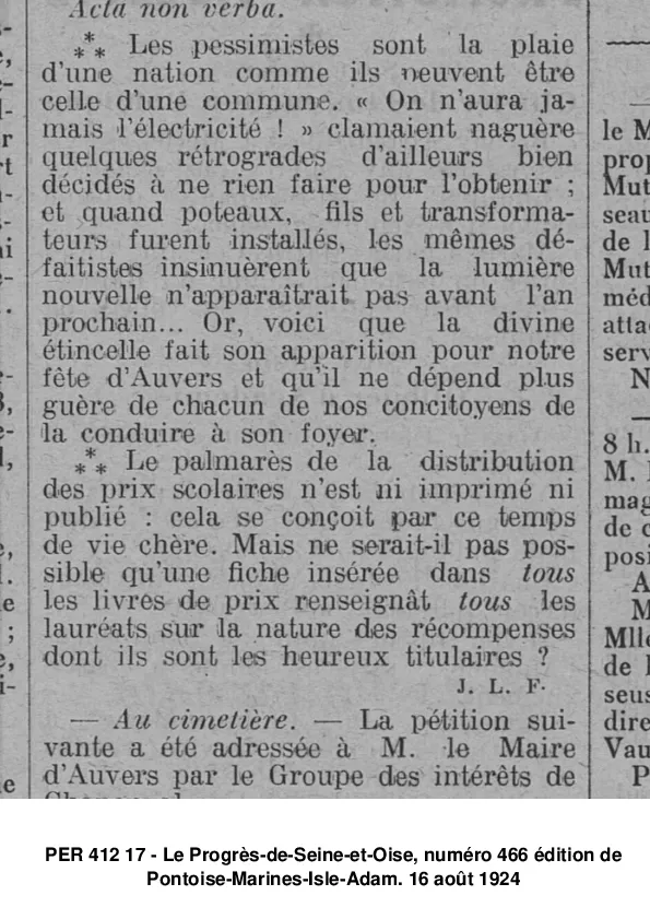 L'électricité à Auvers-sur-Oise 17 août 1924