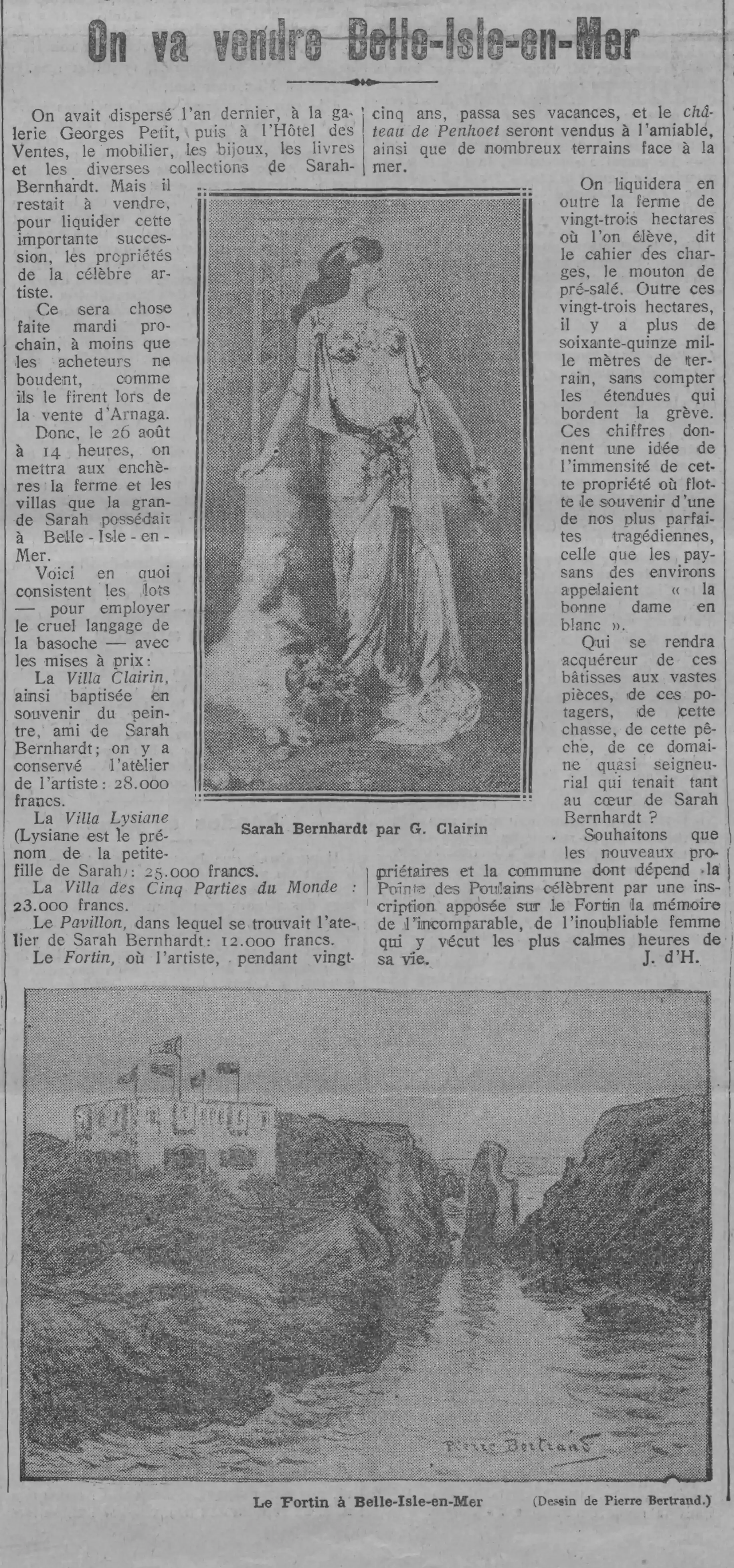 vente des propriétés de Sarah Bernhardt à Belle-Ile