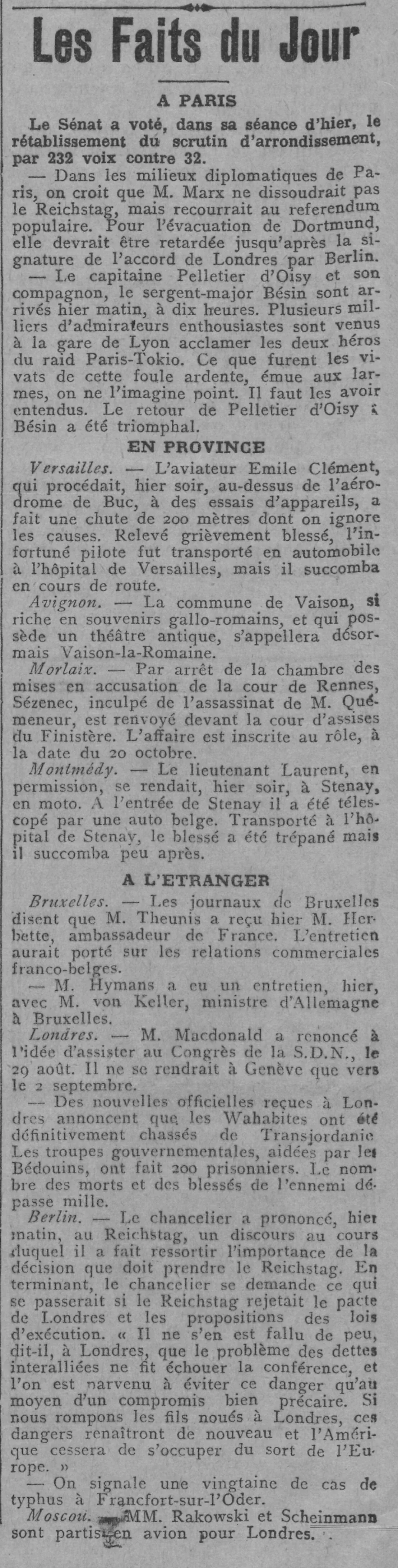 la commune de Vaison dans le Vaucluse 24 août 1924