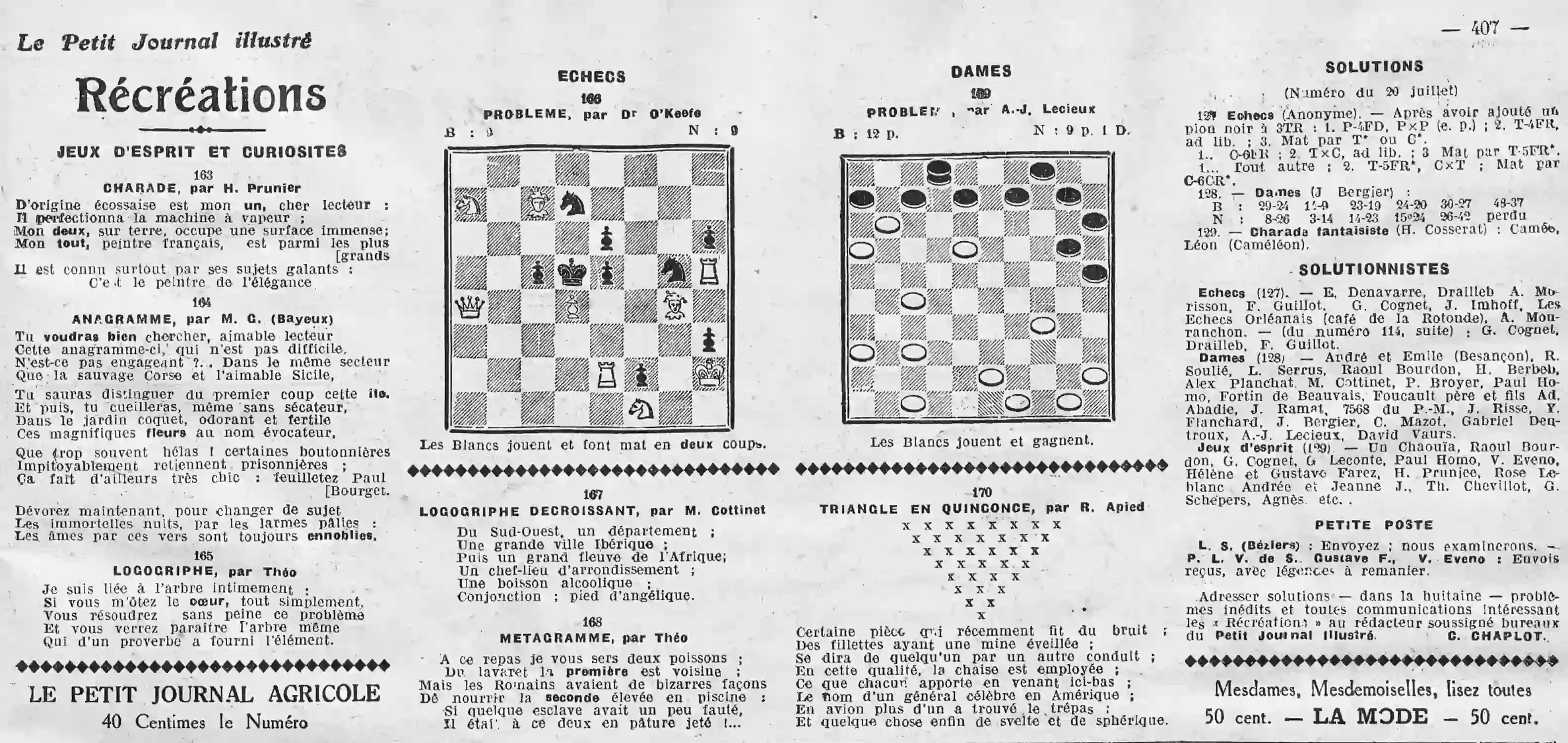 Les récréations hebdomadaires 24 août 1924