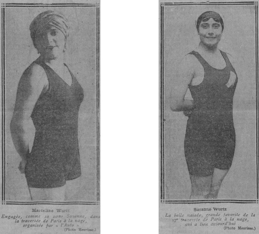 Les Soeurs Wurtz qui participent à la traversée de Paris à la nage 24 août 1924