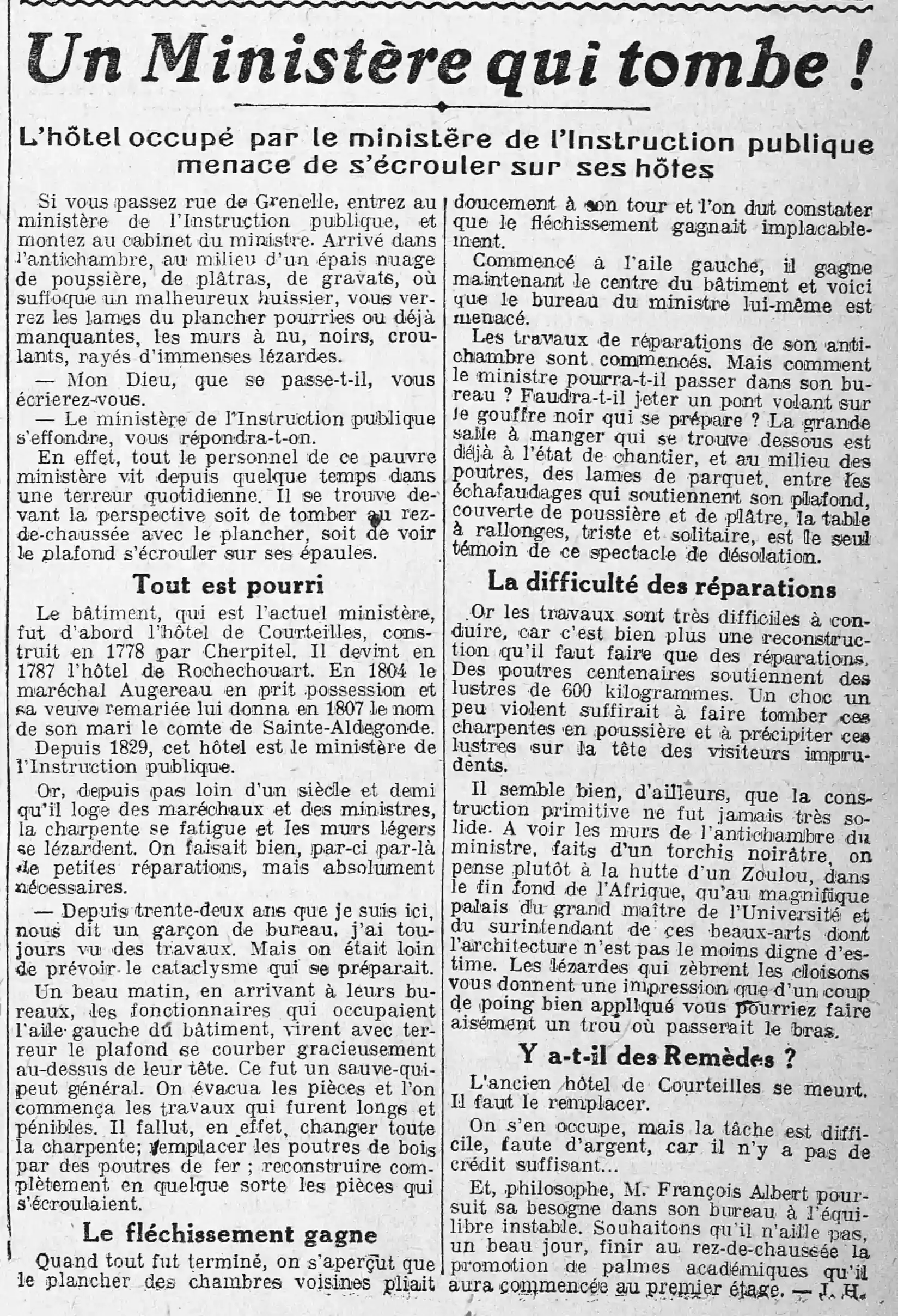 Un ministère qui tombe