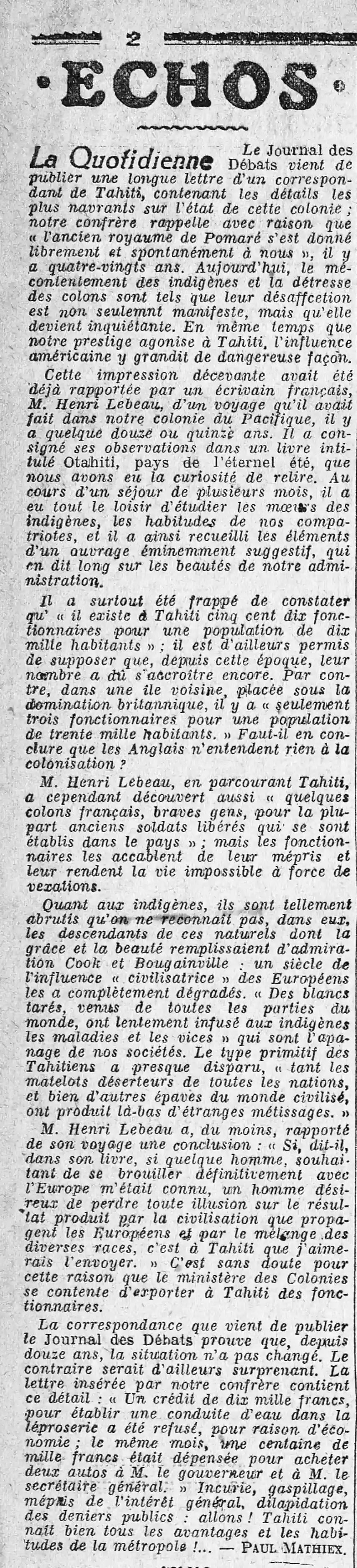 Il existe à Tahiti cinq cent dix fonctionnaires
