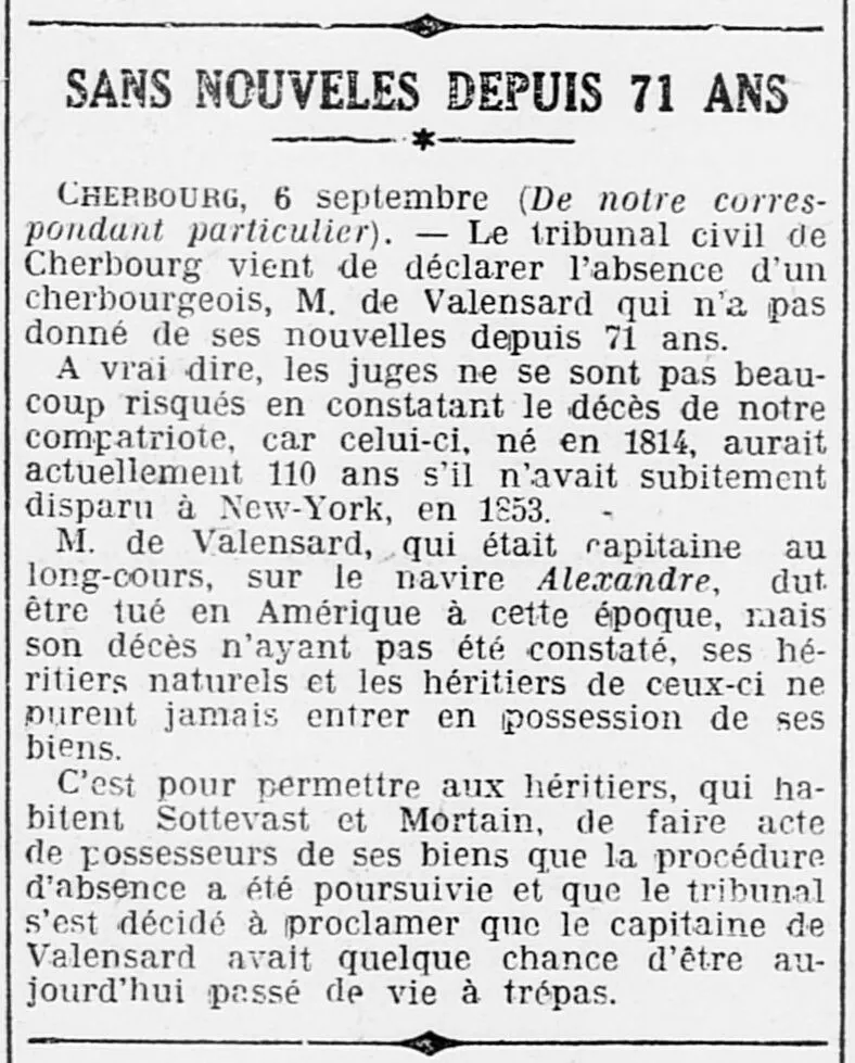 Sans nouvelle depuis 71 ans