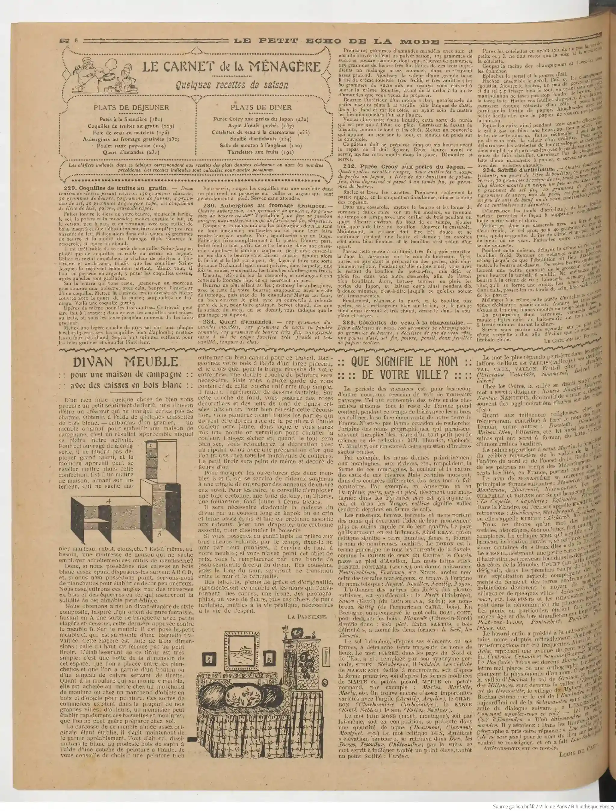 L'hebdomadaire carnet de la ménagère recettes et menus 