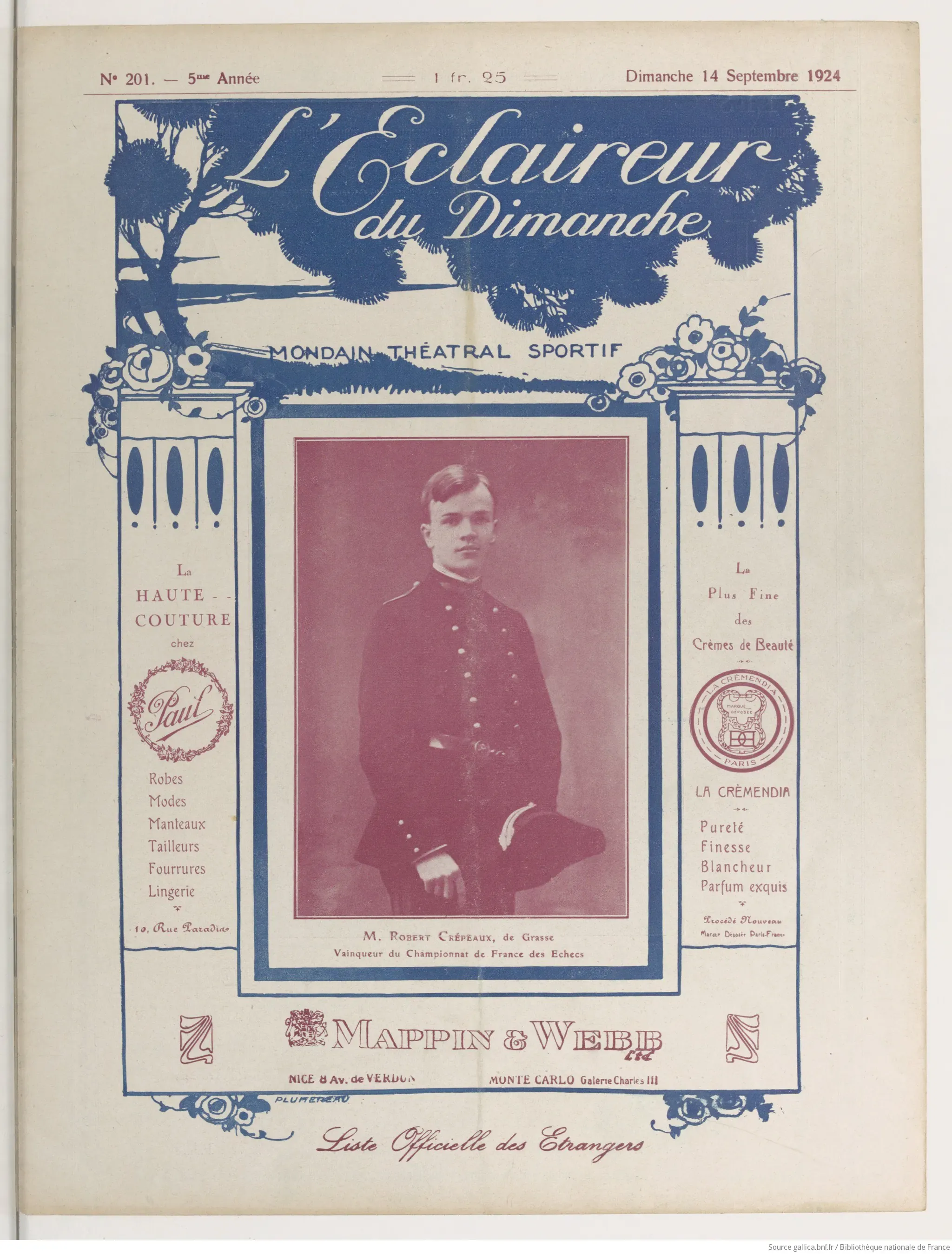 in photo Robert Crepeaux French chess champion