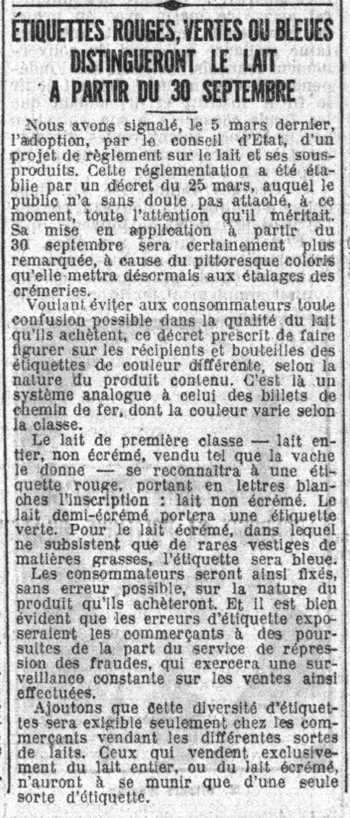 Le lait de première classe lait entier