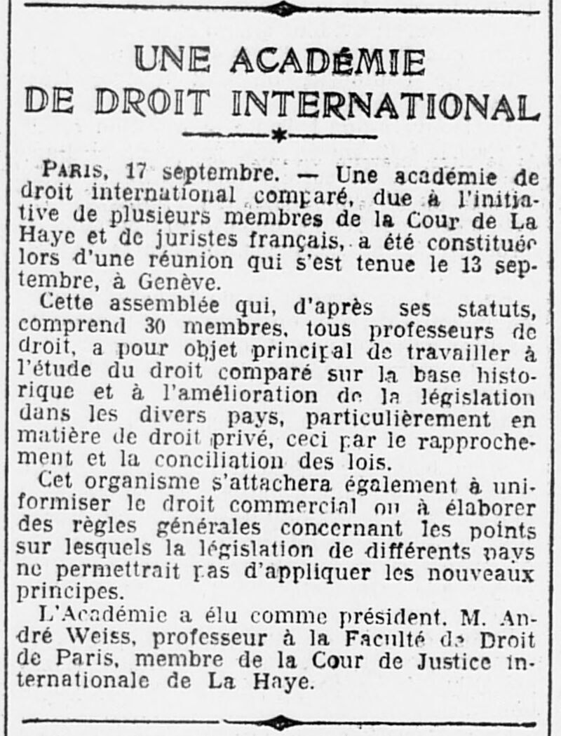 une académie de droit international 
