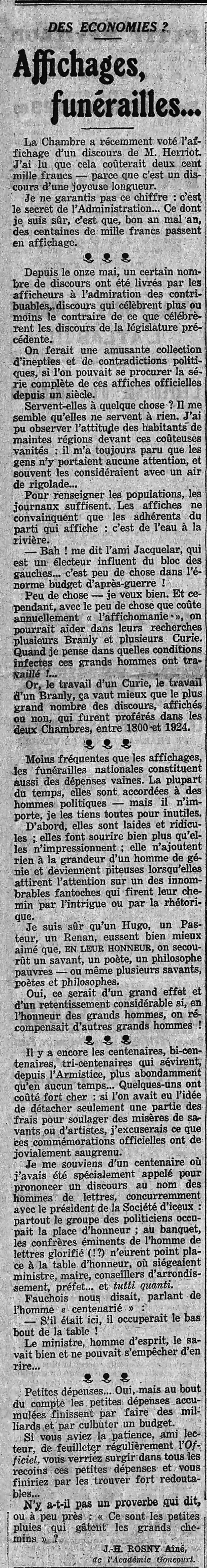 Des économies ? Affichages, funérailles...
