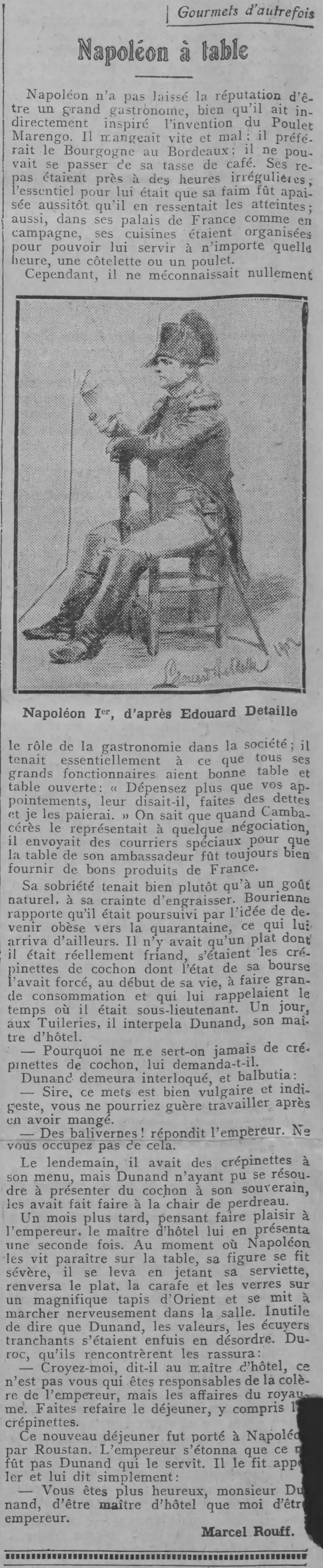 With the gourmets of yesteryear  Napoleon at the table