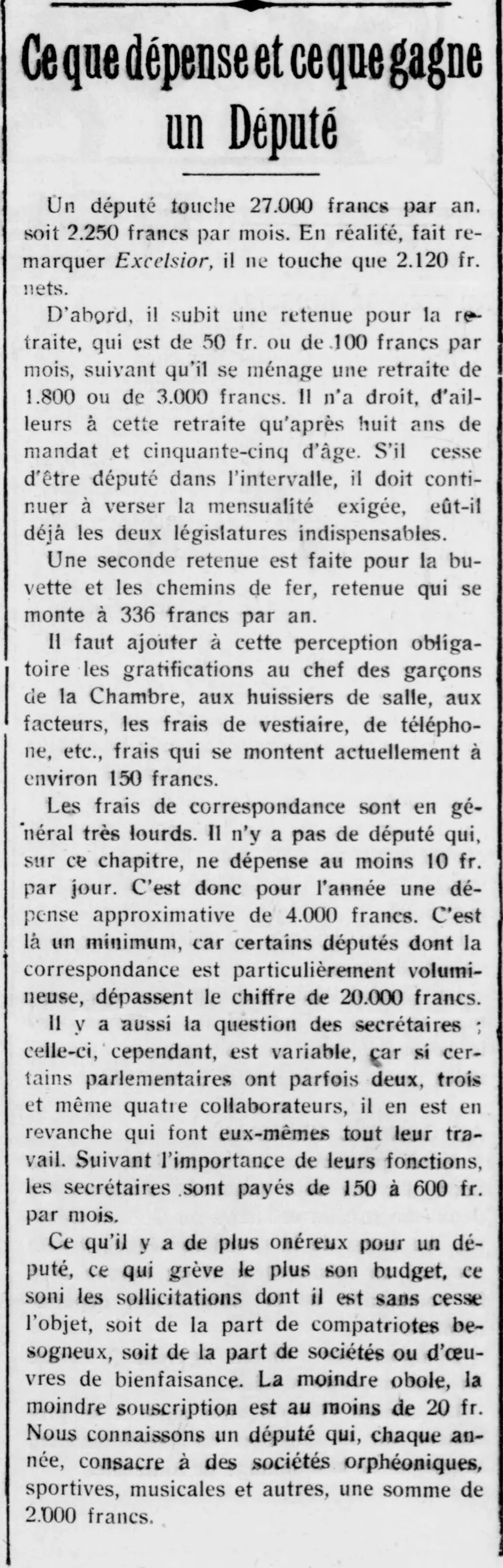  What an MP earns, and what he spends.