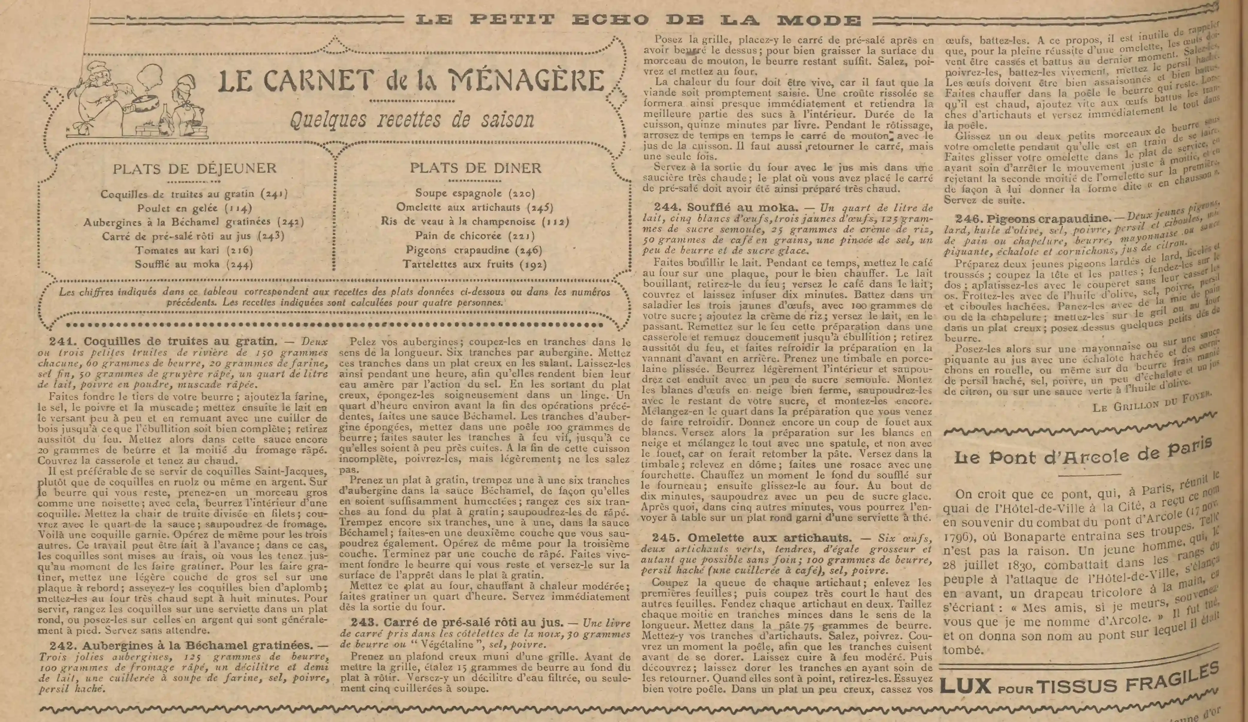 Le traditionnel carnet de la ménagère menus et recettes 6