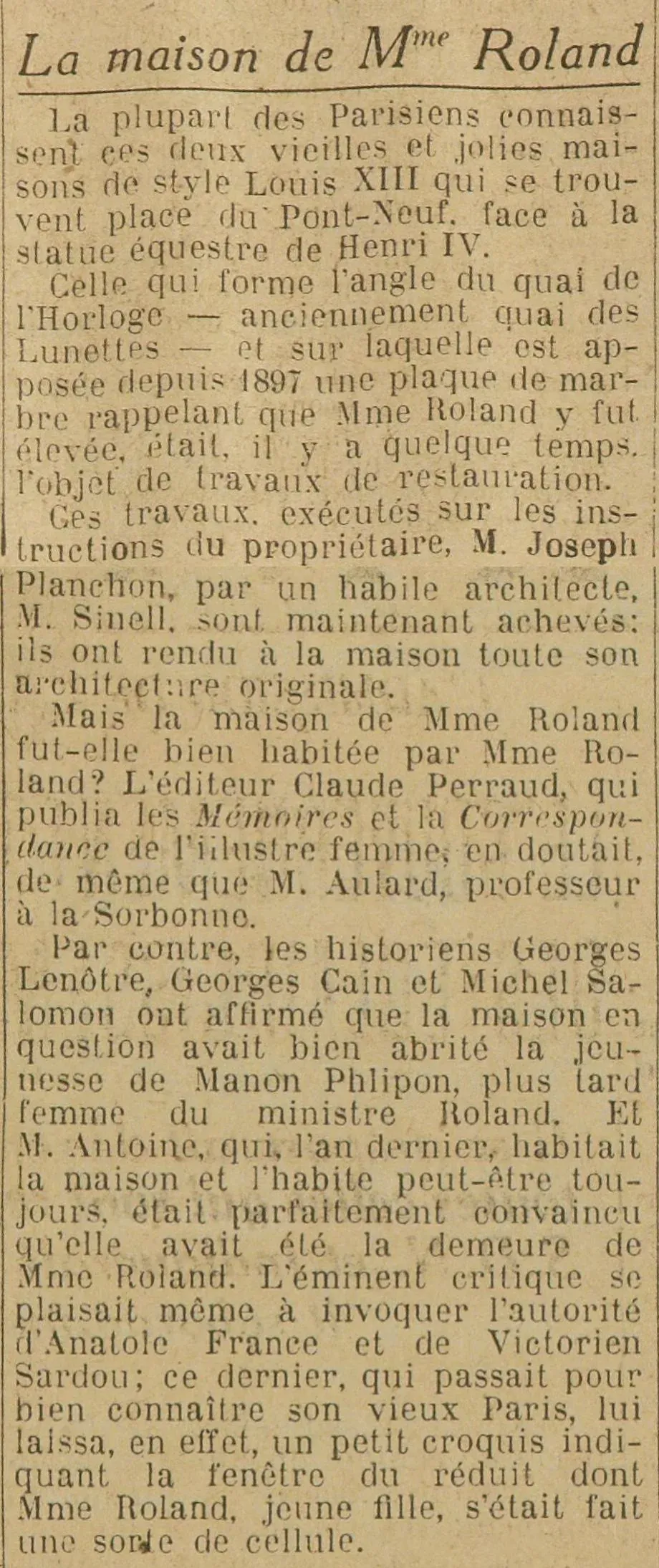 La maison de Mme Roland