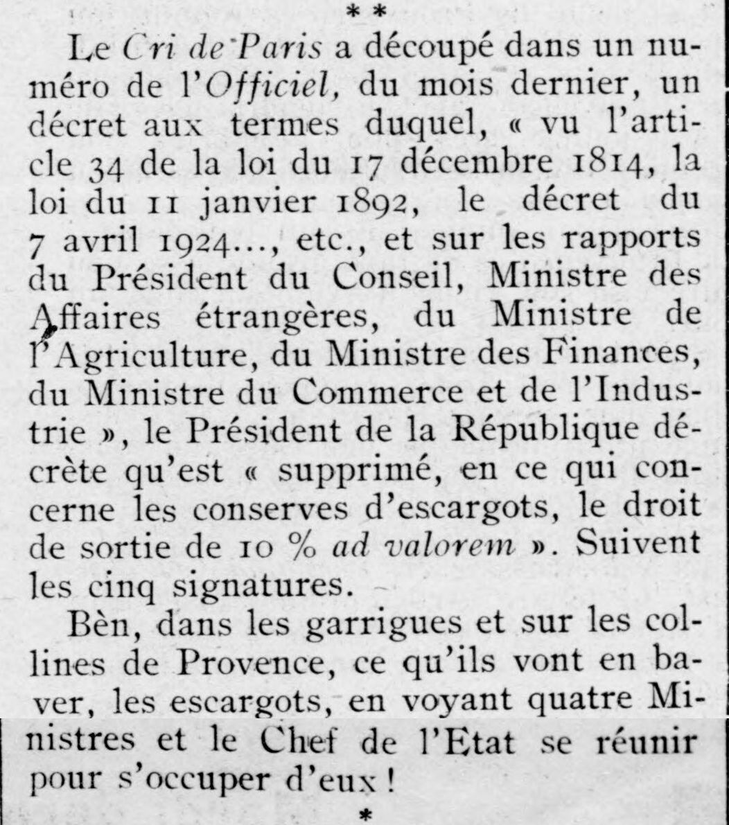 Quatres ministres, un chef d'État et les escargots