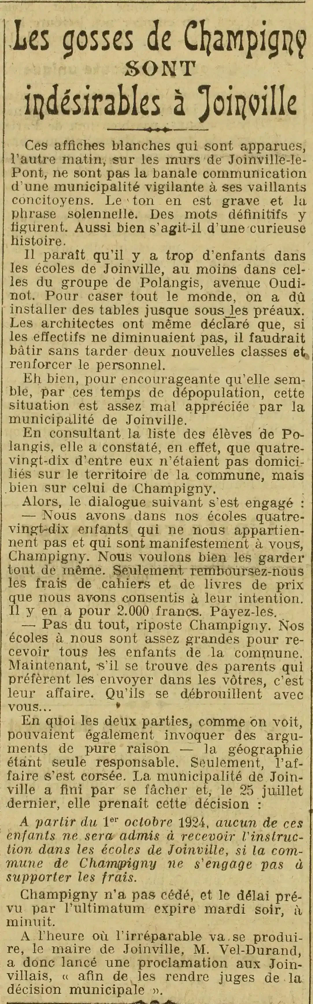  Les gosses de Champigny sont indésirables à Joinville