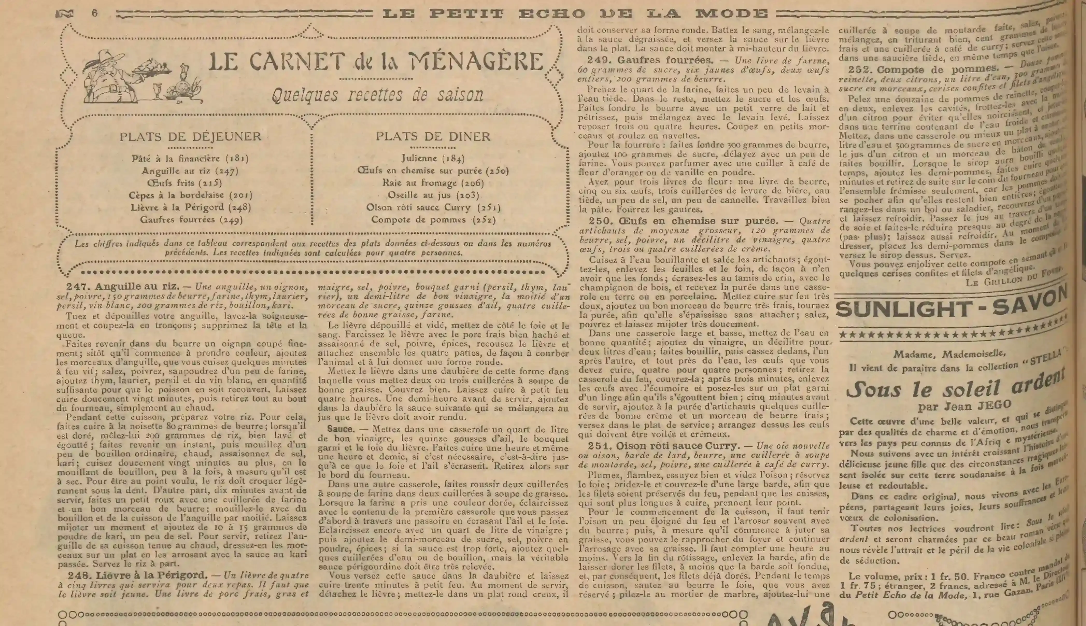 Le traditionnel carnet hebdomadaire de la ménagère