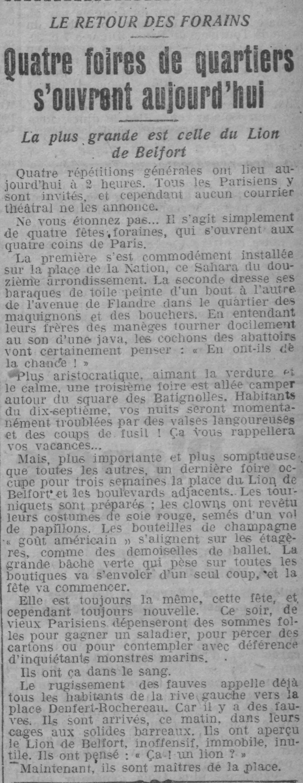 Quatre foires de quartiers s'ouvrent aujourd'hui