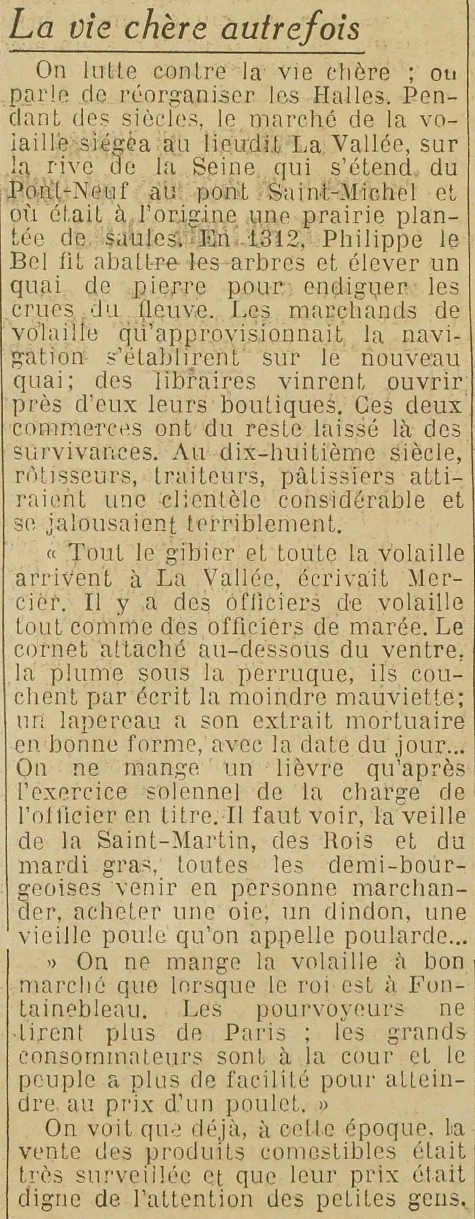  La vie chère autrefois