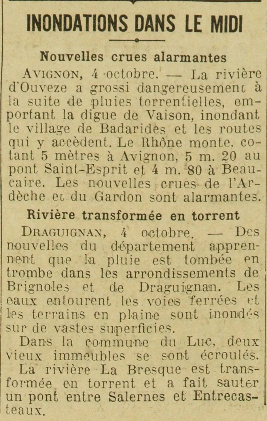 Nouvelles inondations dans le midi,