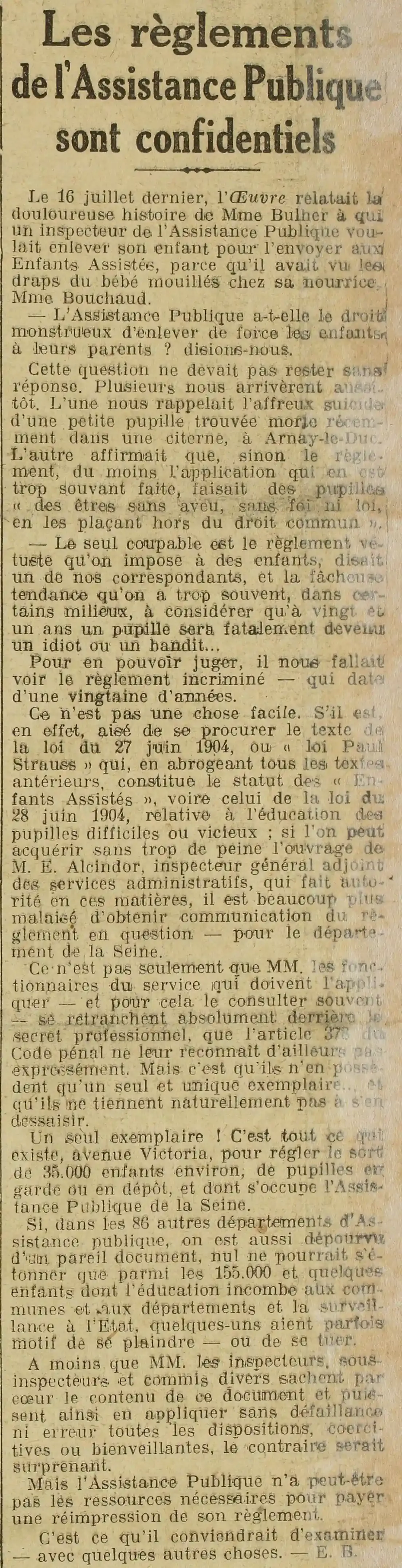L'Assistance Publique a-t-elle le droit